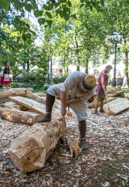 Moskova, Rusya - 17 Ağustos 2018: Eski Rusya 10.asır. festival kez ve dönemini Chistoprudny Bulvarı'nda