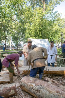 Moskova, Rusya - 17 Ağustos 2018: Eski Rusya 10.asır. festival kez ve dönemini Chistoprudny Bulvarı'nda