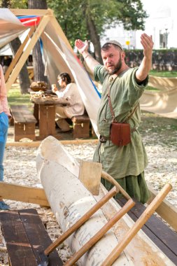 Moskova, Rusya - 22 Ağustos 2018: Eski Rusya 10.asır. festival kez ve dönemini Chistoprudny Bulvarı'nda