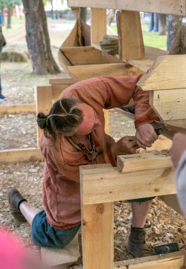 Moskova, Rusya - 22 Ağustos 2018: Eski Rusya 10.asır. festival kez ve dönemini Chistoprudny Bulvarı'nda