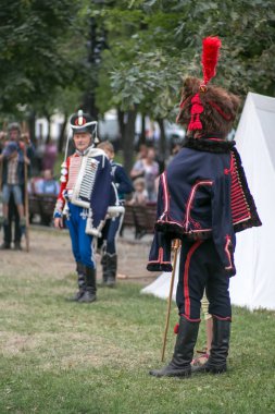 Moskova, Rusya - 20 Ağustos 2018: Paris, Vatanseverlik Savaşı 1812 Moskova'ya. Süvariler kez Festivali'nde ve dönemini Tverskoy Bulvarı'nda