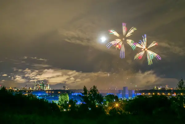 Moscou Russie Serntabr 2018 Grands Feux Artifice Colorés Sur Canal — Photo