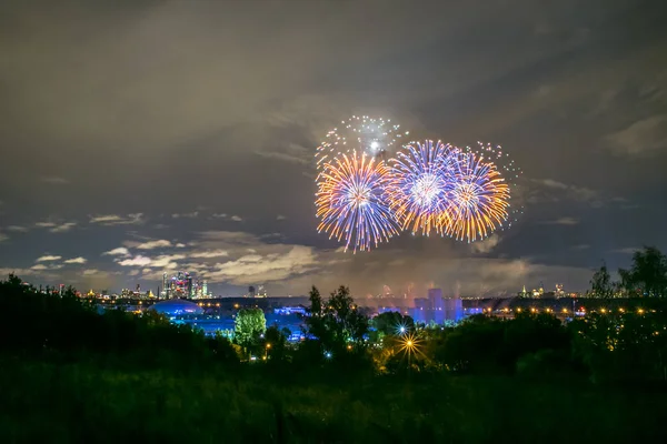 Moscow Russia Serntabr 2018 Colorful Huge Fireworks Rowing Canal Krylatskoe — Stock Photo, Image
