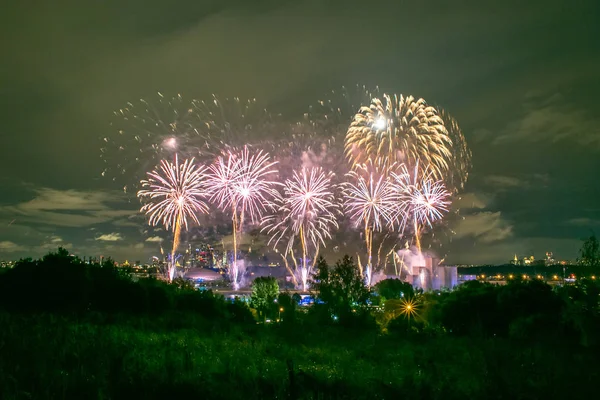 Moskou Rusland Serntabr 2018 Kleurrijke Enorme Vuurwerk Roei Kanaal Krylatskoe — Stockfoto