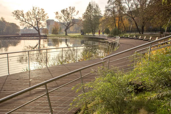 Ochtend Herfst Park Aan Oever Van Rivier Pehorka — Stockfoto