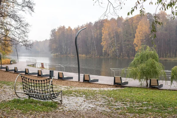 Jesienny Krajobraz Nad Rzeką Pekhorka Pochmurne Popołudnie Zimno Obrazy Stockowe bez tantiem