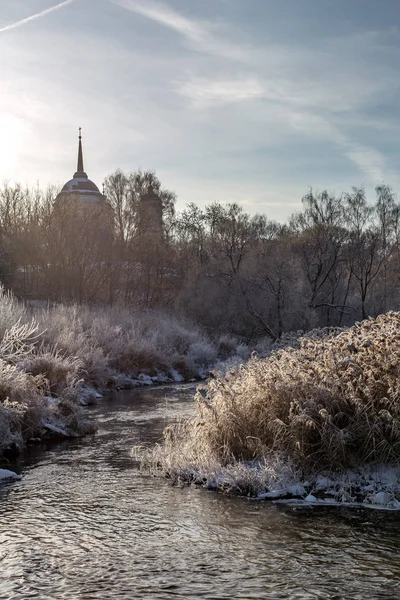 Paesaggio Invernale Sul Fiume Pehorka Dopo Duro Gelo — Foto Stock