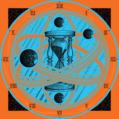 Sonsuz evren arka plan üzerinde kum saati ile izlemek 