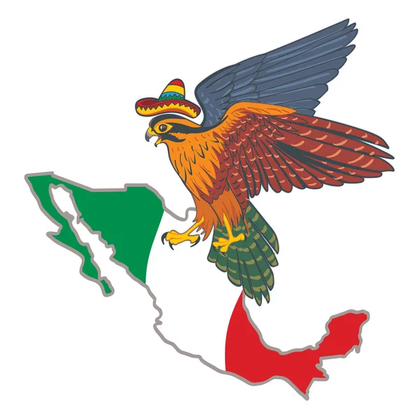 Card Falcon Bird Hat Mexico Map Vector Illustration — Stock Vector