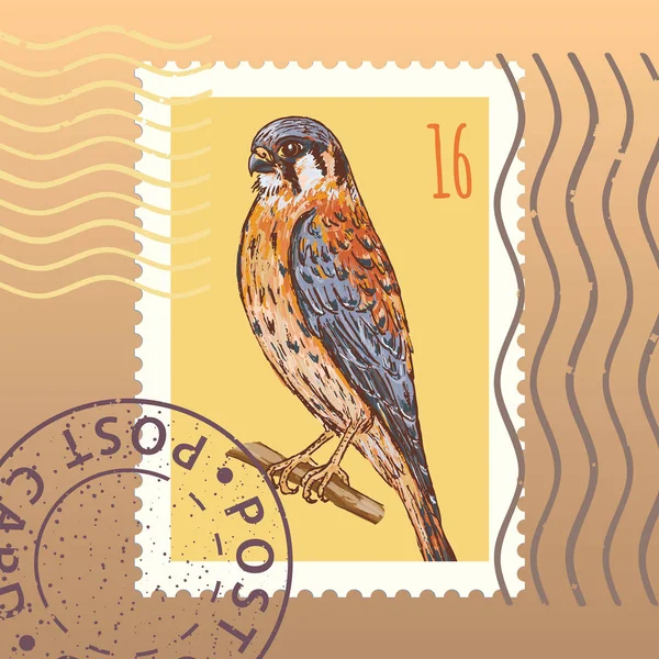Поштова Марка Кестрельським Птахом Вектор Ілюстрація — стоковий вектор