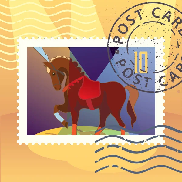 Γραμματόσημο Άλογο Στο Τσίρκο Στάδιο Διάνυσμα Εικονογράφηση — Διανυσματικό Αρχείο