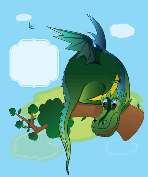 Tarjeta Con Lindo Dragón Dibujado Mano Rama Del Árbol Vector — Vector de stock