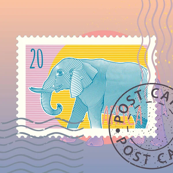 Sello Postal Con Elefante Vector Ilustración — Vector de stock