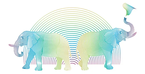 Hand Dras Söta Färgglada Elefanter Med Rainbow Isolerad Vit Bakgrund — Stock vektor