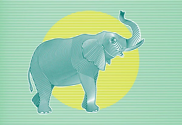 Mão Desenhada Bonito Elefante Colorido Com Sol Fundo Vetor Ilustração — Vetor de Stock