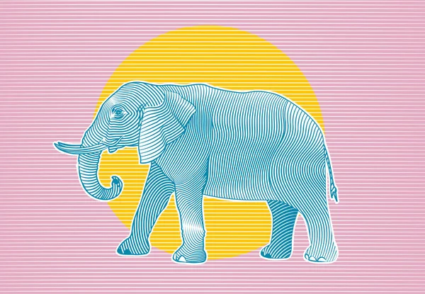 Hand Dras Söt Färgglad Elefant Med Solen Bakgrund Vektor Illustration — Stock vektor