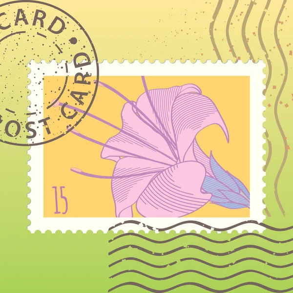 Carimbo Postal Com Flor Brilhante Vetor Ilustração —  Vetores de Stock