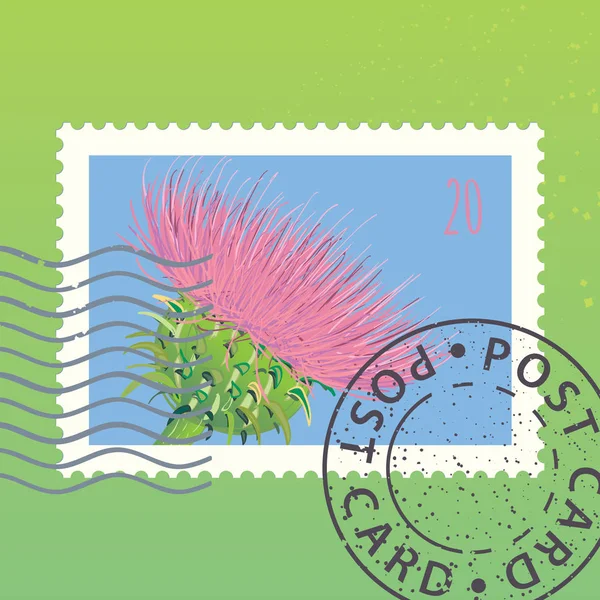 Sello Postal Con Flor Brillante Vector Ilustración — Vector de stock