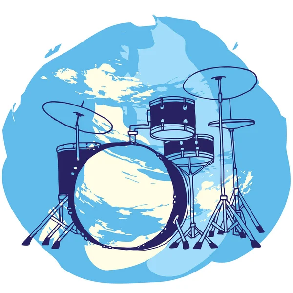白地に青と白のスポットを 手描き下ろしドラム — ストックベクタ