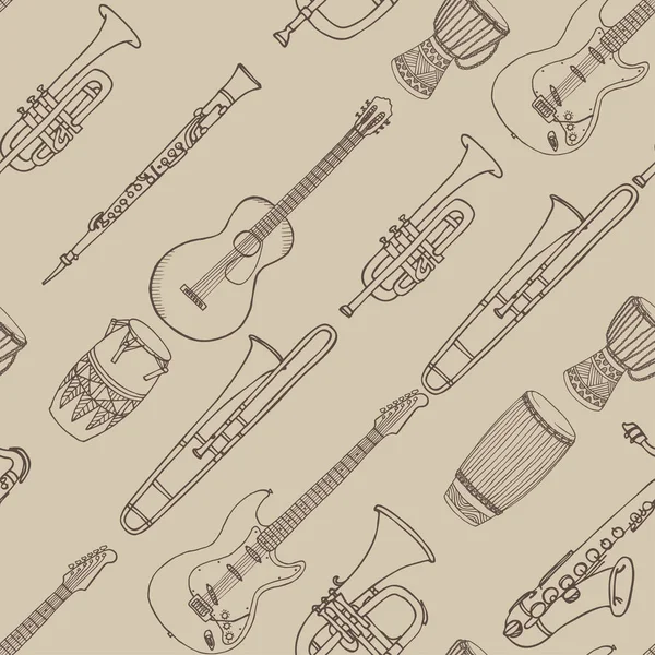 Modèle Sans Couture Avec Différents Types Instruments Musique — Image vectorielle