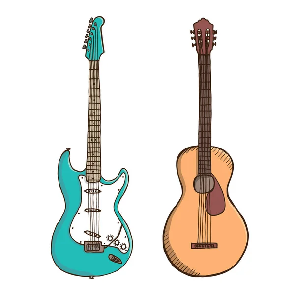 Guitarra Eléctrica Guitarra Acústica Aisladas Sobre Fondo Blanco — Vector de stock