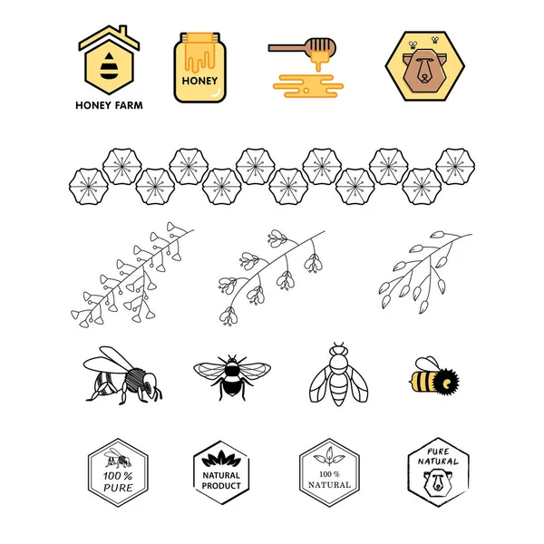 Conjunto Ícones Mel Diferentes Isolados Fundo Branco — Vetor de Stock