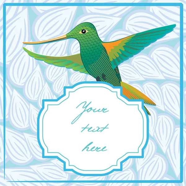 Вітальна Листівка Зеленим Колібрі Птахом Вектор Ілюстрація — стоковий вектор