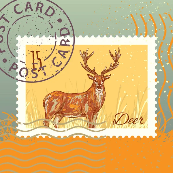 Carimbo Postal Com Veado Vetor Ilustração — Vetor de Stock