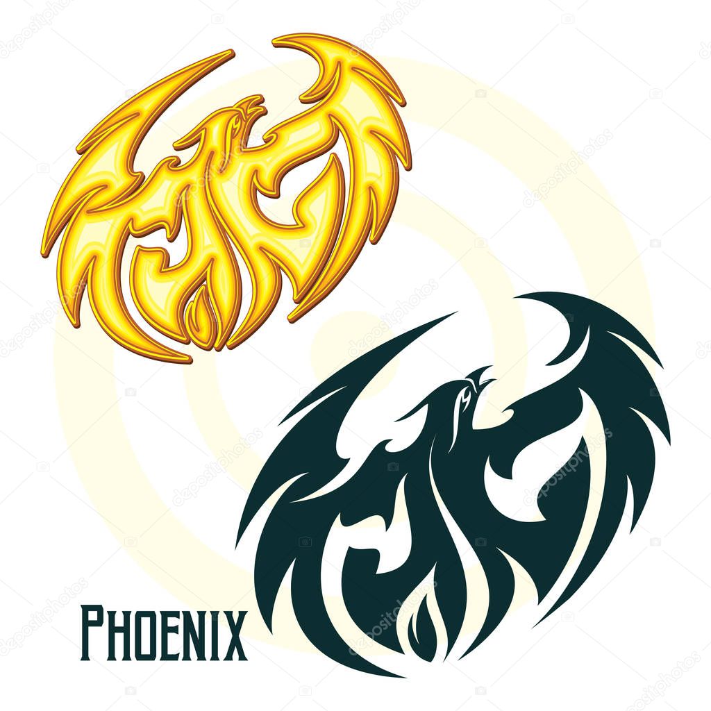Hand drawn phoenix logos, vector, illustration