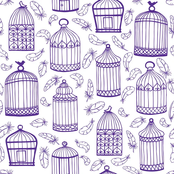 Birdcages ve tüy. Arka plan üzerinde sorunsuz vektör şekli.