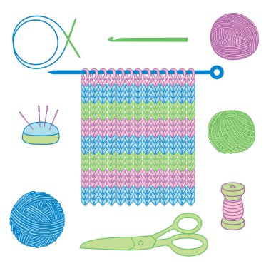 parlak örgü iş ve araçları, vektör çizim