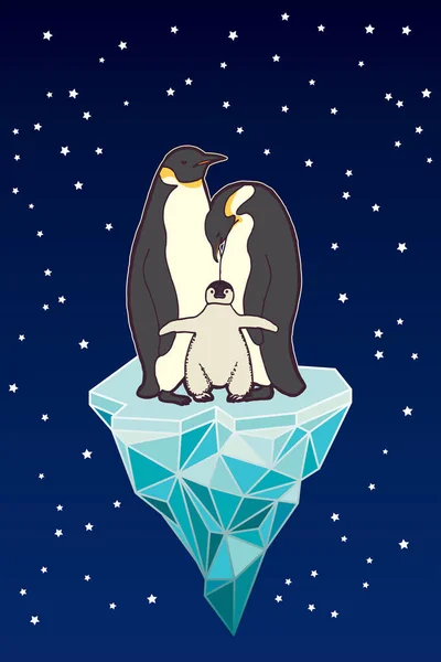 Aranyos Pingvinek Iceberg Vektoros Illusztráció — Stock Vector