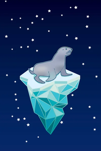 Phoque Mignon Sur Iceberg Illustration Vectorielle — Image vectorielle