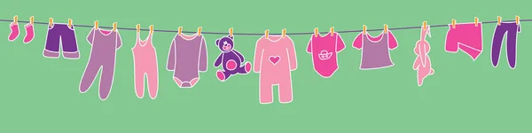 Vêtements Jouets Pour Filles Séchant Sur Corde Linge Bannière — Image vectorielle