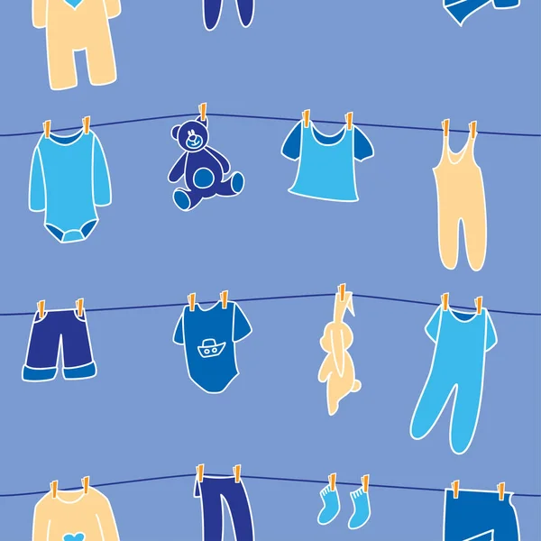 Κοριτσίστικα Ρούχα Και Παιχνίδια Ξήρανση Στη Σκοινί Για Άπλωμα Στο — Διανυσματικό Αρχείο