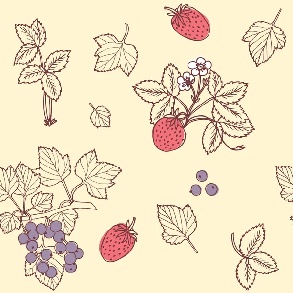 Courants Fraises Modèle Vectoriel Sans Couture Fond Jaune — Image vectorielle