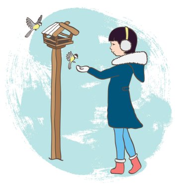 Besleme Birds yakınındaki bir yalak genç kız kış