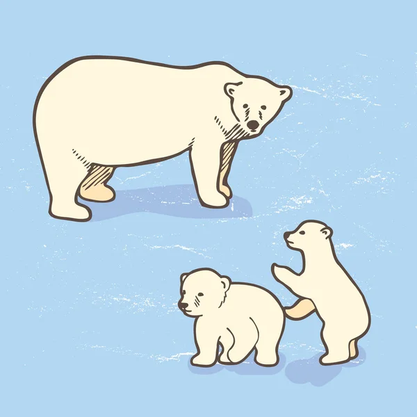 Urso Polar Com Filhotes Brincar Desenho Ilustração Vetorial — Vetor de Stock