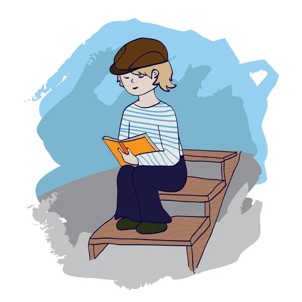 Lesen Kleiner Junge Vektor Illustration — Stockvektor