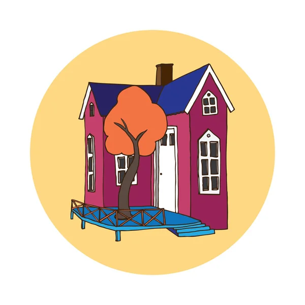 Petite Maison Avec Arbre Sur Terrasse Illustration Vectorielle — Image vectorielle