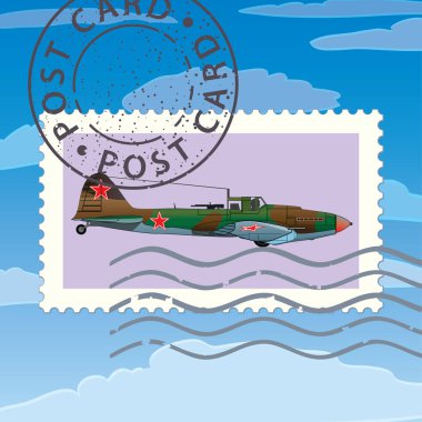 Kartpostal mavi zemin üzerine Sovyet uçak ile