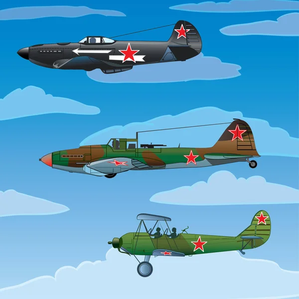 Радянські Літаки Небі Синьому Фоні — стоковий вектор