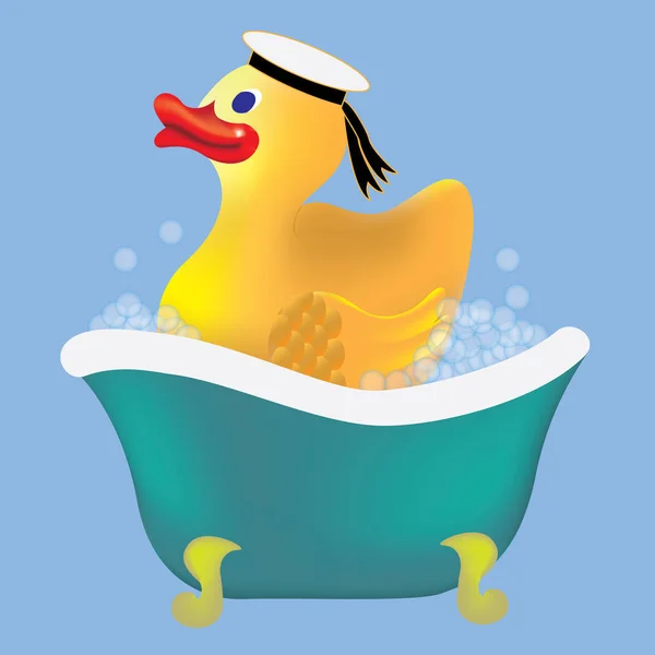 Pato Goma Dibujos Animados Gorra Baño Bañándose Ilustración Vectorial — Archivo Imágenes Vectoriales