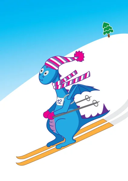 Dragon Skiër Dragon Skiën Bergafwaarts Skiën — Stockvector