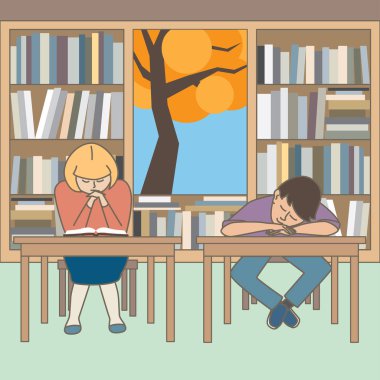 Öğrenciler sınıfta oturuyor. Vektör çizim eğitim tema için