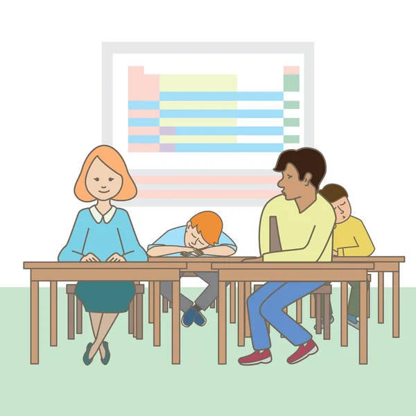 Schüler Die Klassenzimmer Sitzen Vektor Illustration Für Bildung Thema — Stockvektor