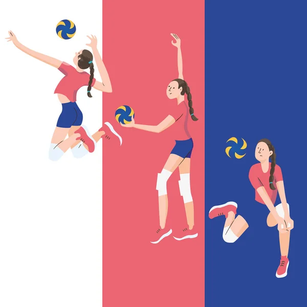 Volleyball Girls Three Color Background Vector Illustration — Stock Vector