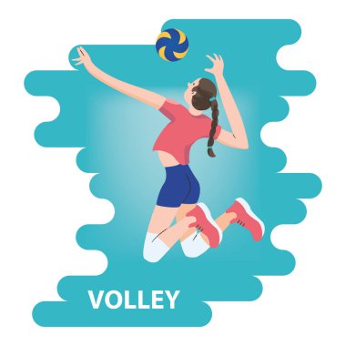 Voleybolcu. Atla hizmet. Vektör çizimi.