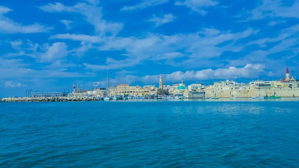 Akko Marina Golful Vechi Perete Oraș Apă Israel Arab Călătorie — Fotografie, imagine de stoc