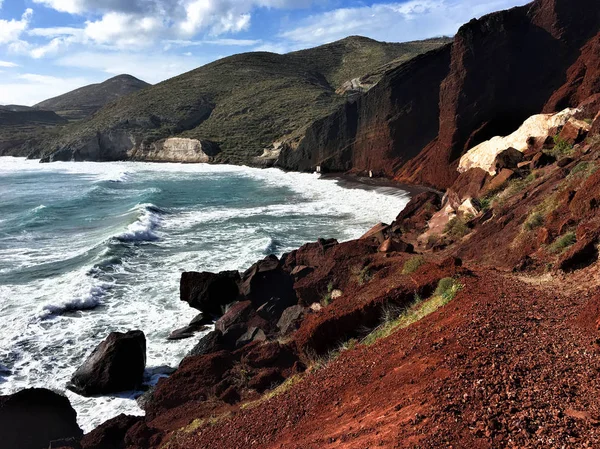 Widok Czerwonej Plaży Santorini — Zdjęcie stockowe